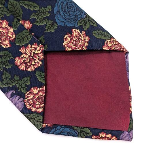 Vintage Viaggio Tie Silk Twill Bold Floral Tapestry Inspired Navy Purple Red 90s - Picture 6 of 9